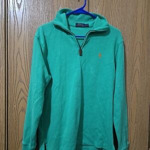 Polo Ralph Lauren Lime Green 1/4 Zip 100% Thick Cotton Ribbed Mock Neck Small